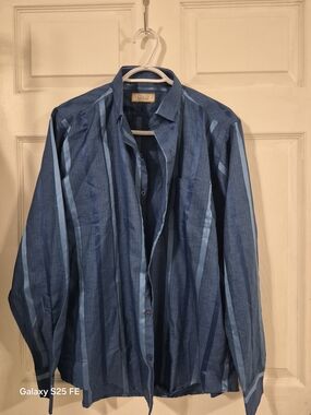 (Xl)COOGI Blue Multi-Striped Button-Down Shirt